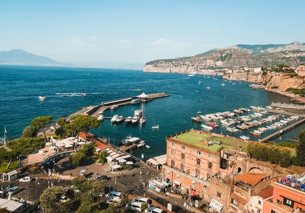 Panoramic view of Sorrento overlooking the Marina Piccola