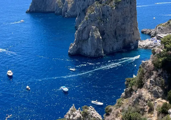 View of the Faraglioni rocks in Capri from the sea